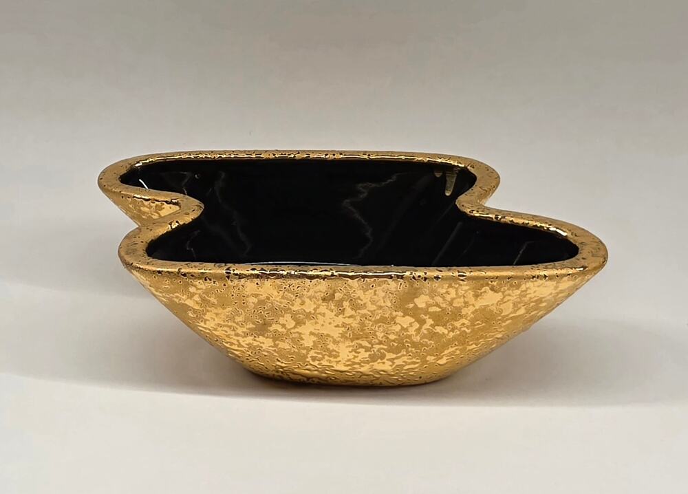 Le Mieux Japan 22K Gold Black Ceramic Ashtray Mid Century Vintage